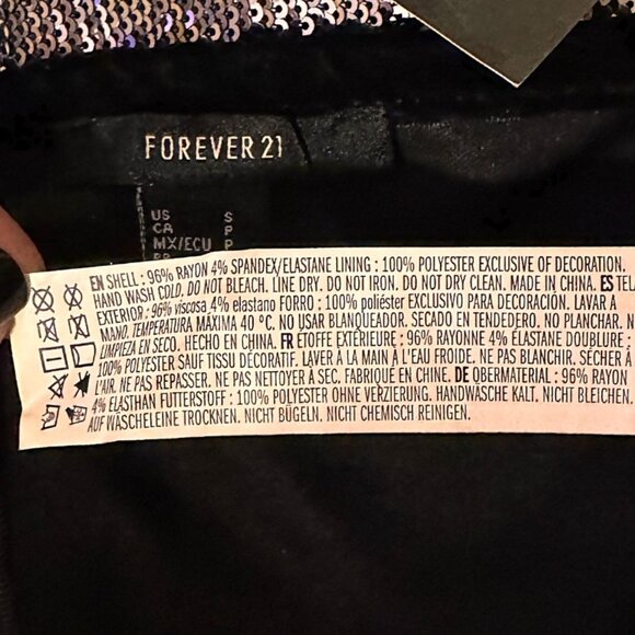 Forever 21 Sparkly Sequin Silver Black Mini Skirt Back Zip Festive Lined Small - Picture 3 of 6